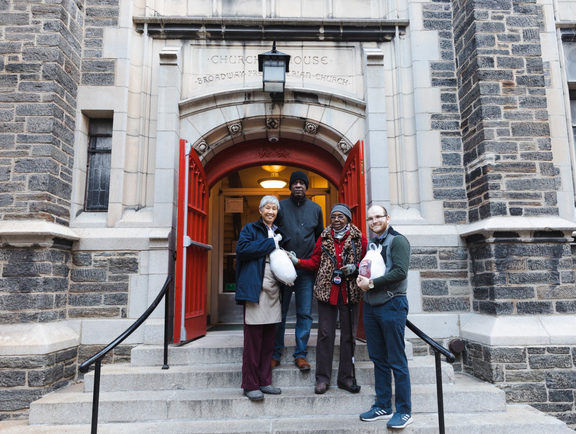 CUFO and Columbia Dining employees delivered 50 turkeys to Broadway Community, Inc. to support families in need this Thanksgiving. Photo by Kevin Dale. Broadway Community, Inc. members receiving their turkeys.