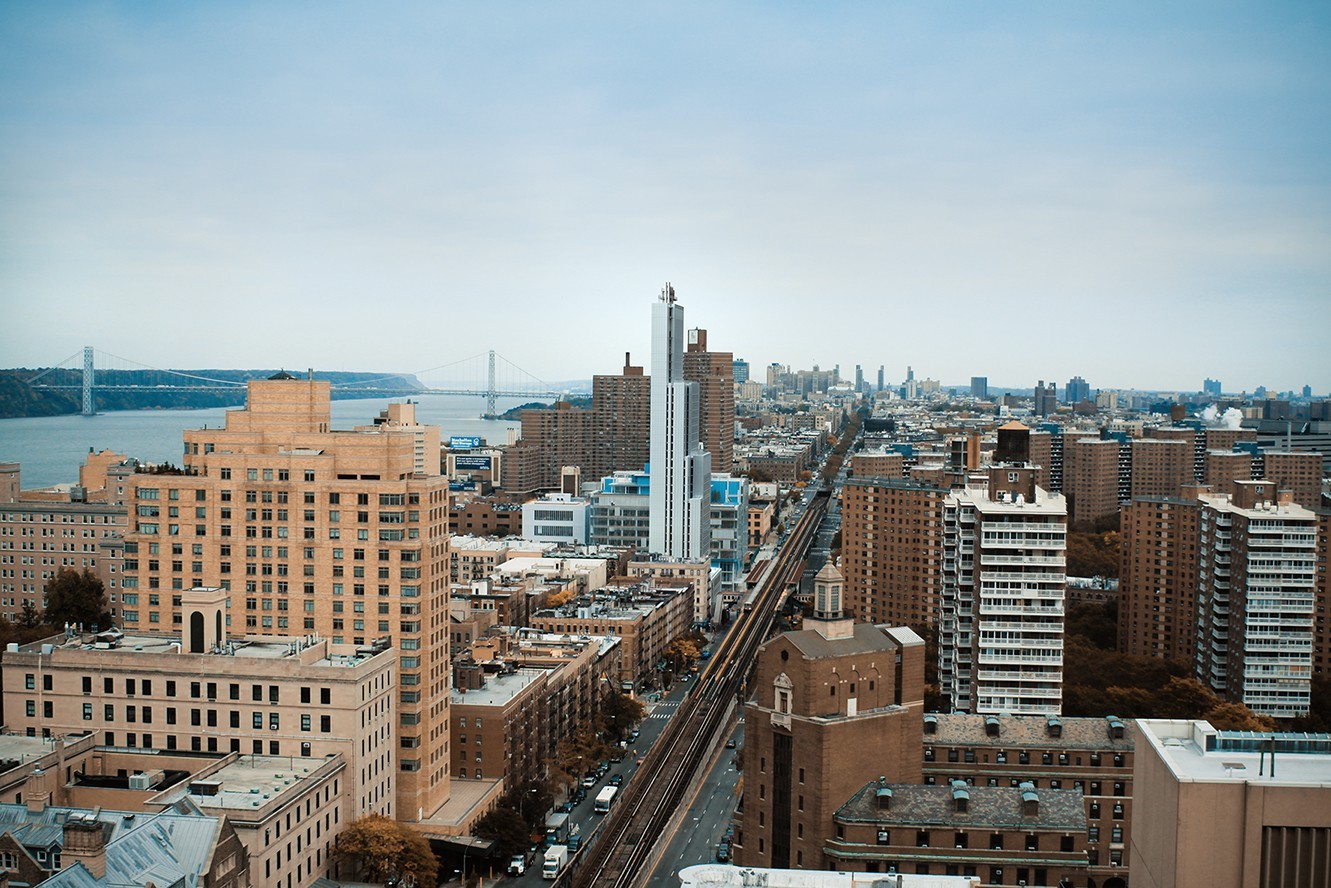 An aerial view of the new building at 600 W. 125th Street looking north.