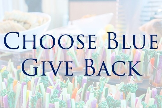 A graphic that says, "Choose Blue Give Back"