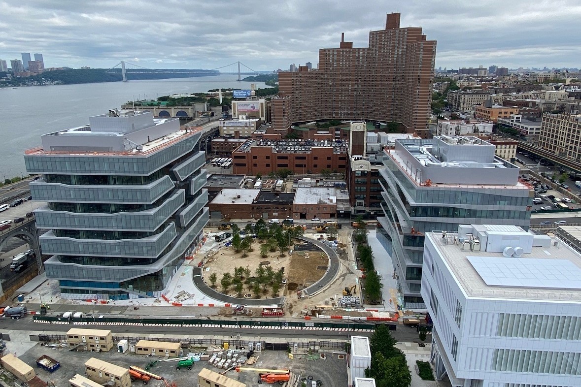 An aerial view of the new Columbia Business School buildings under construction at the Manhattanville campus.