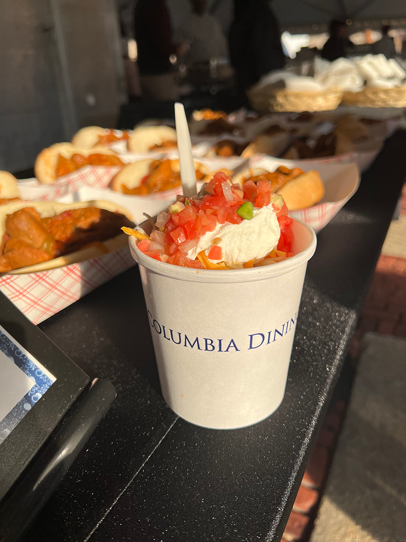 Chili with all the fixings Chili in a Columbia Dining to-go cup