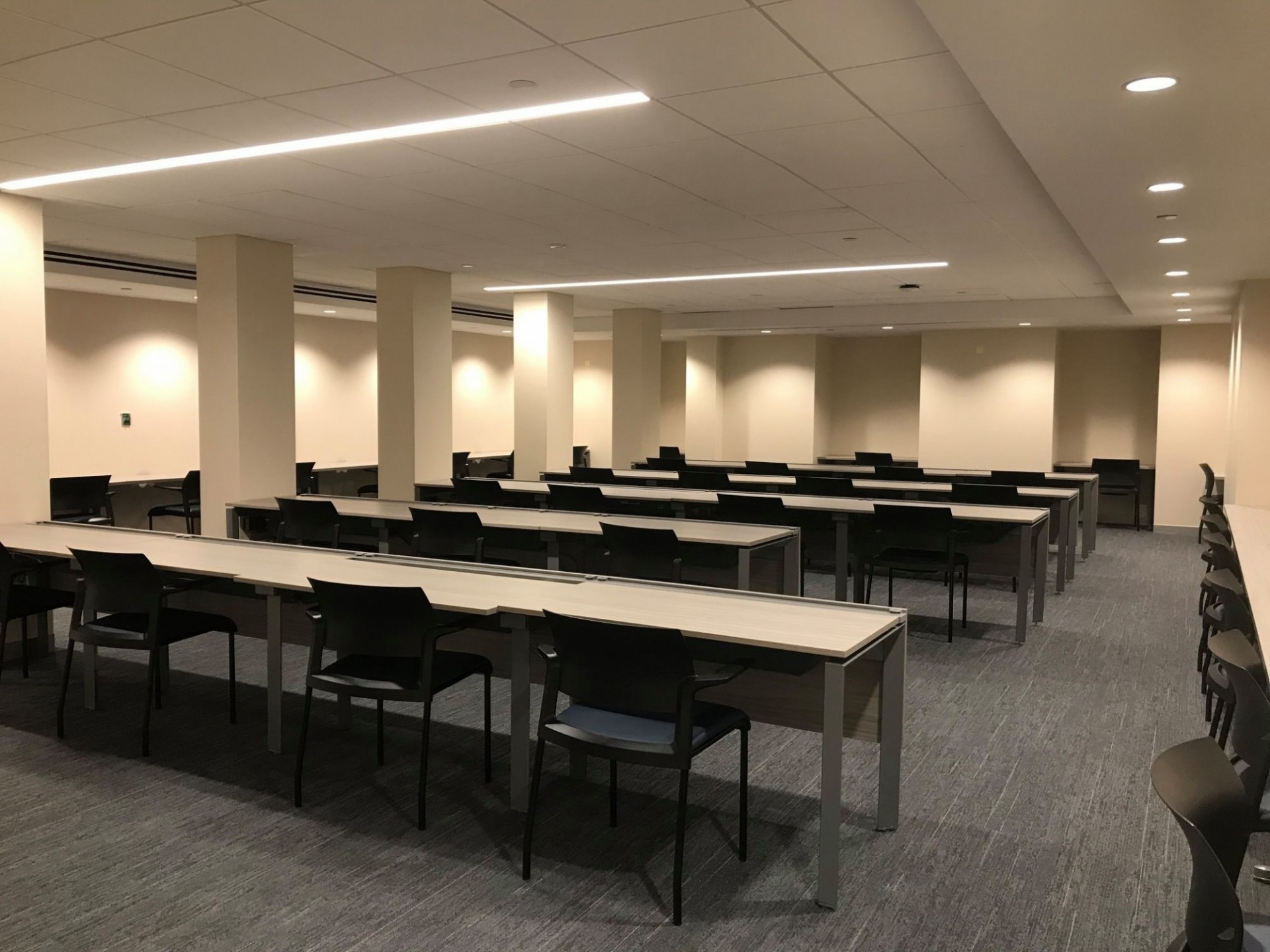 Room full of desks and chairs