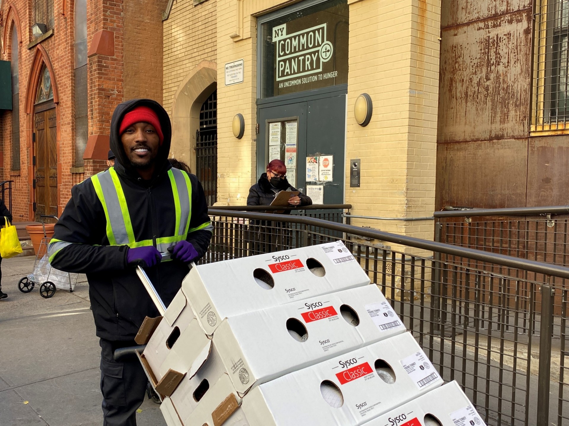 NY Common Pantry receiving turkeys.