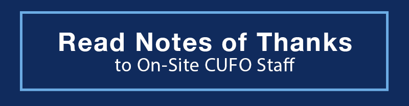 Image with text: Read Notes of Thanks to on-site CUFO staff
