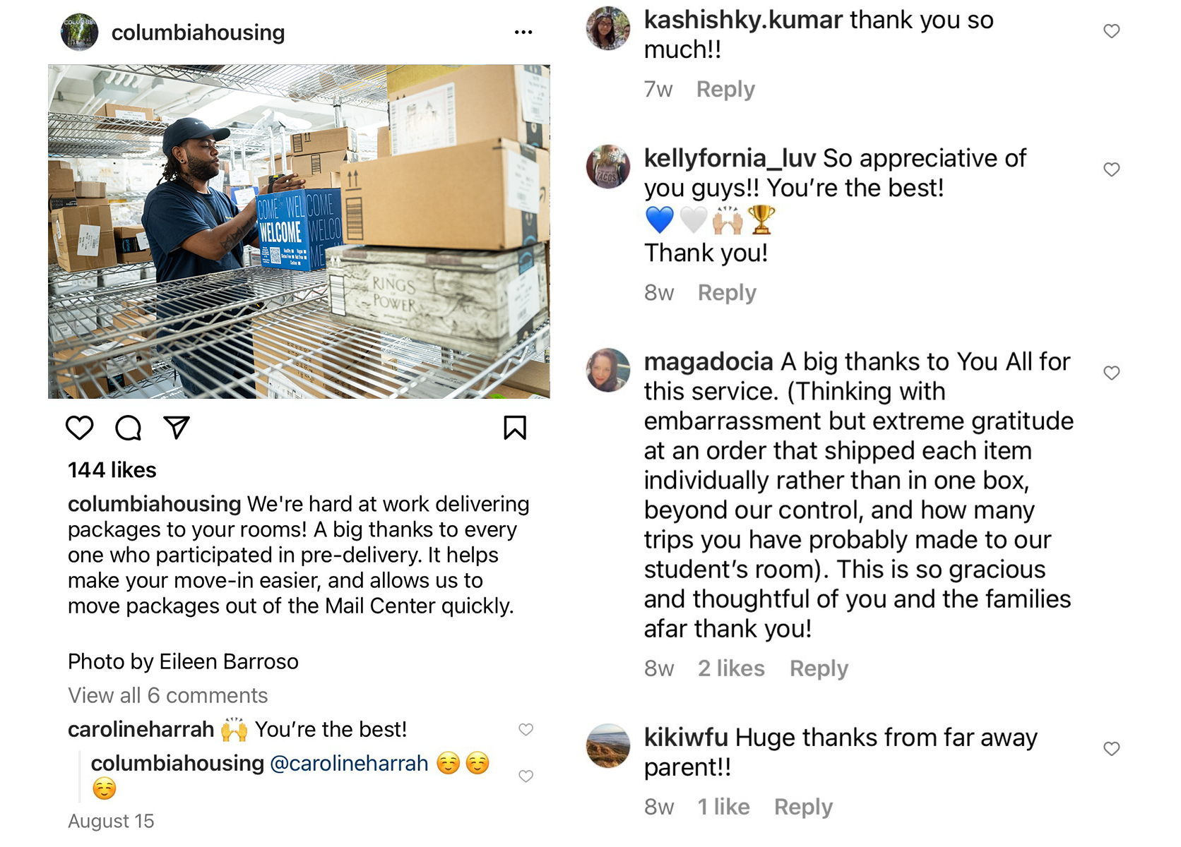 Instagram post on pre-delivery with comments