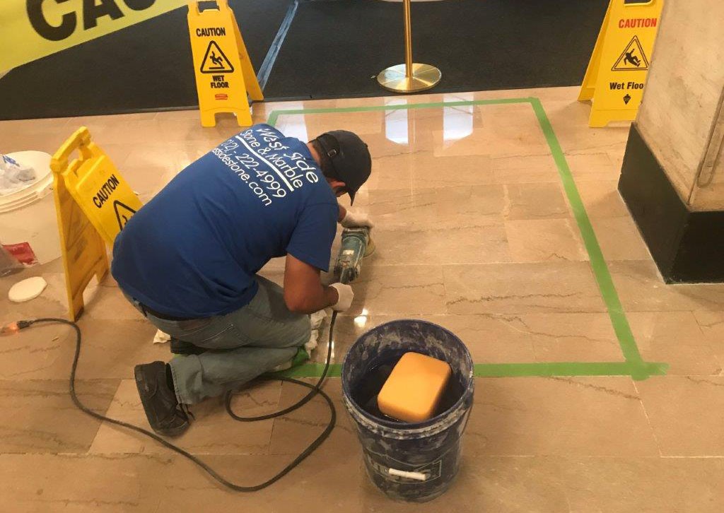West Side Stone & Marble installing marble flooring