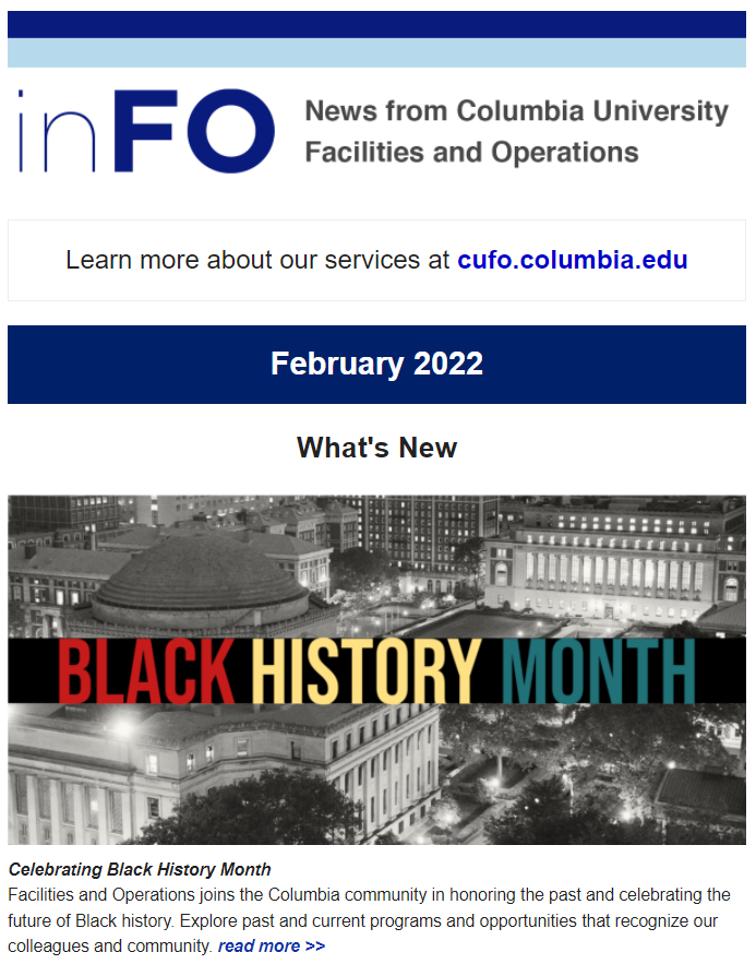 A screenshot of the February 2022 inFO e-newsletter