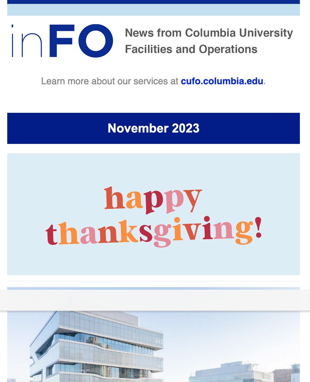Screenshot of November 2023 inFO Newsletter.
