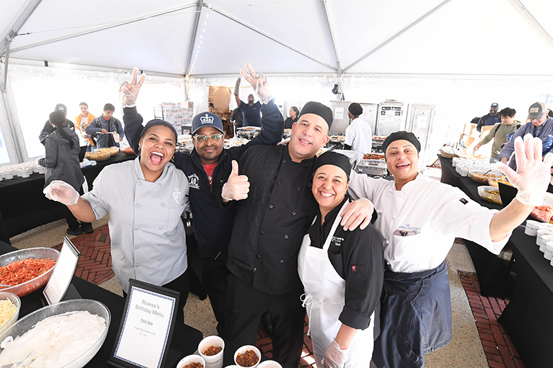 A group of staff inside the event tent