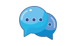 Graphic representing two speech bubbles.