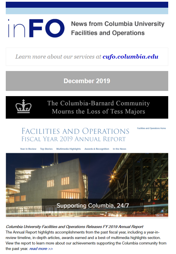 Screenshot of the November 2019 CUFO e-newsletter