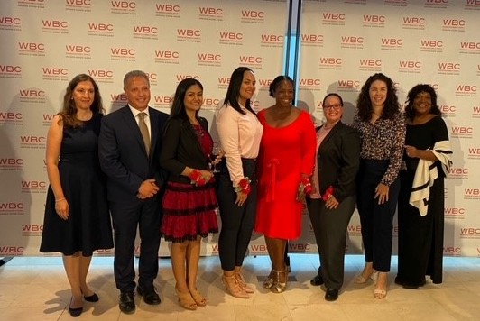 (L-R): Eleonora Andreeva, Hany Ayoub, Sejal Shah, Sarah Milena Matos, Tammy Cockerham, Angela Ramos de Tejada, Eleonora Andreeva, Tanya Pope CUFO honorees pose at the WBC 2022 Champion Awards