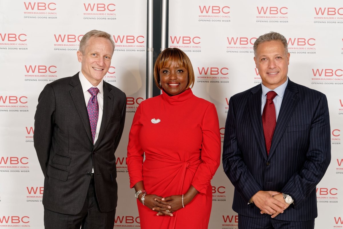 (L-R): David Greenberg (Executive Vice President, Columbia University Facilities and Operations), Stephanie Burns (Vice President, Turner Construction and President of Women's Builder's Council), and Hany Ayoub (Associate Vice President / Manhattanville Development Group) WBC Awards